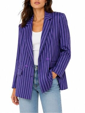 ICHI NWT Purple Striped Double Breasted Blazer Size 10 / EU 40 Statement Jacket